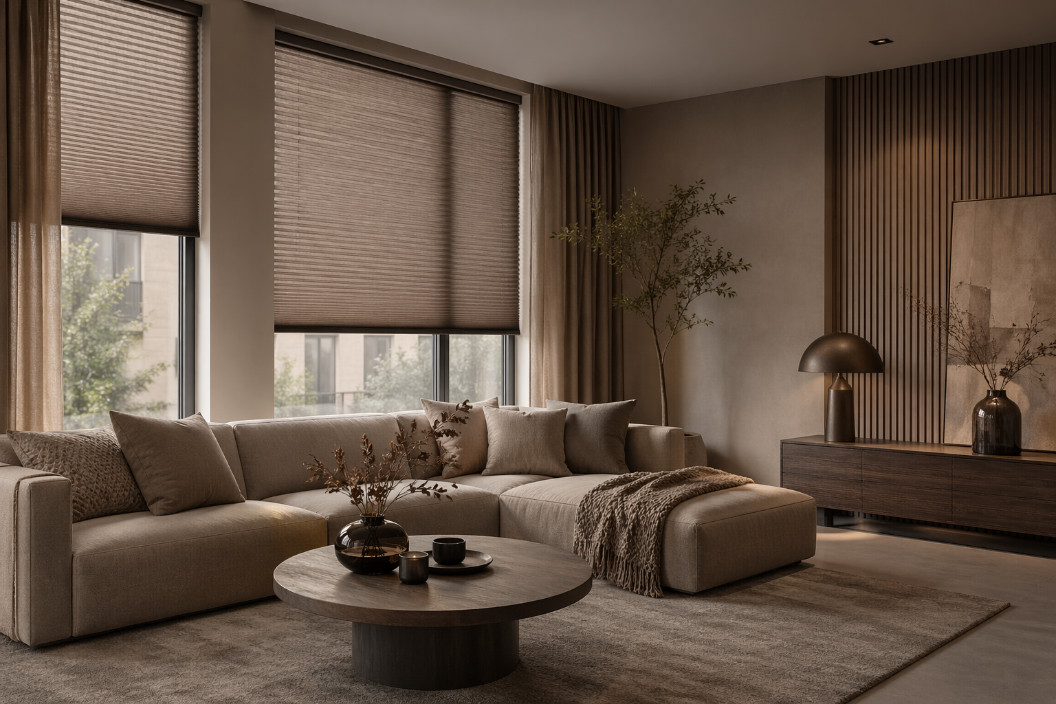 urban taupe woonkamer inrichten