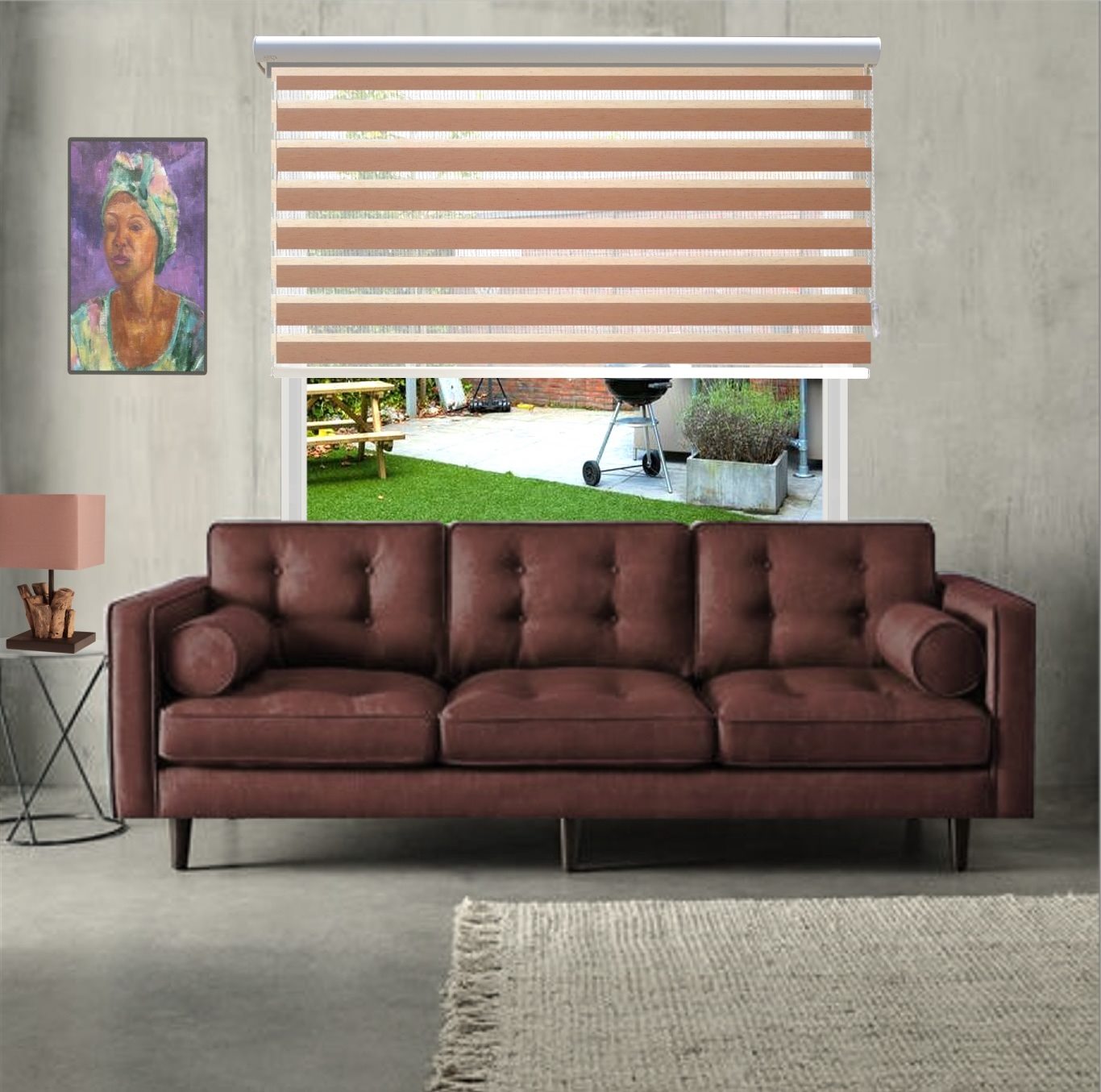 HEWO duo rolgordijn timber bruin-grijs product afbeelding