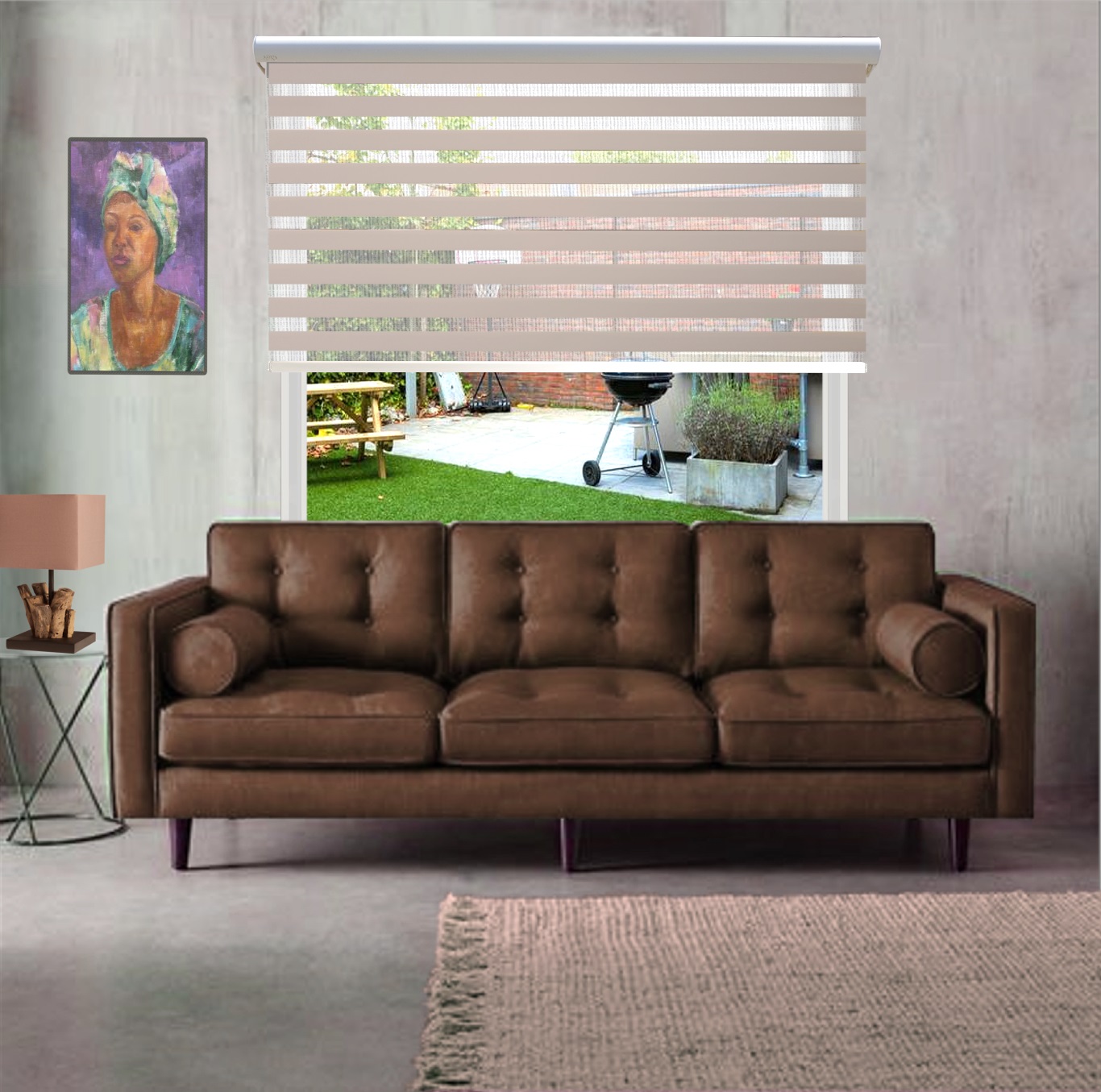 HEWO duo rolgordijn standaard midden taupe product afbeelding