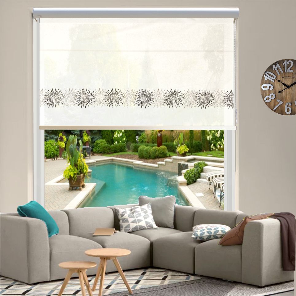 HEWO Rolgordijn dessin semitransparant border wit-taupe product afbeelding