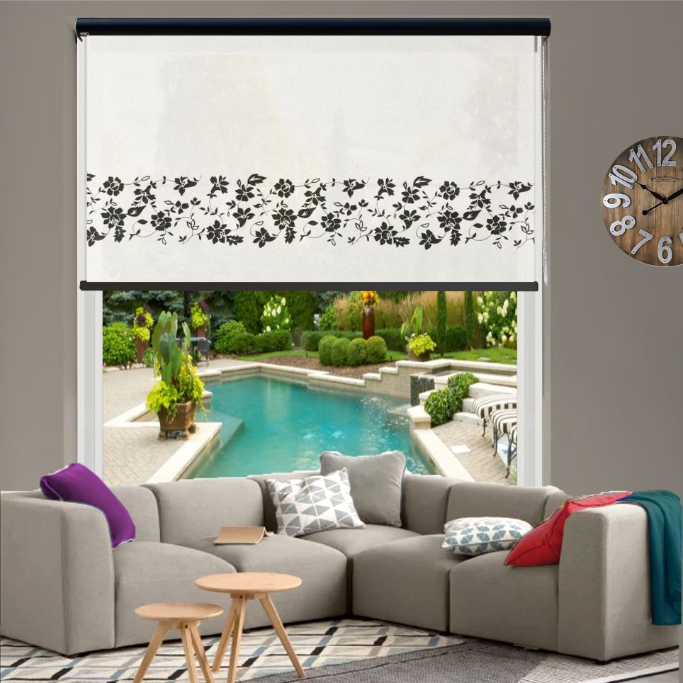 HEWO Rolgordijn dessin semitransparant border wit-zwart product afbeelding